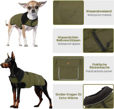 Зимовий теплий водонепроникний одяг для собак, куртка для активного відпочинку, розмір M (обхват грудей 53 см), колір зелений