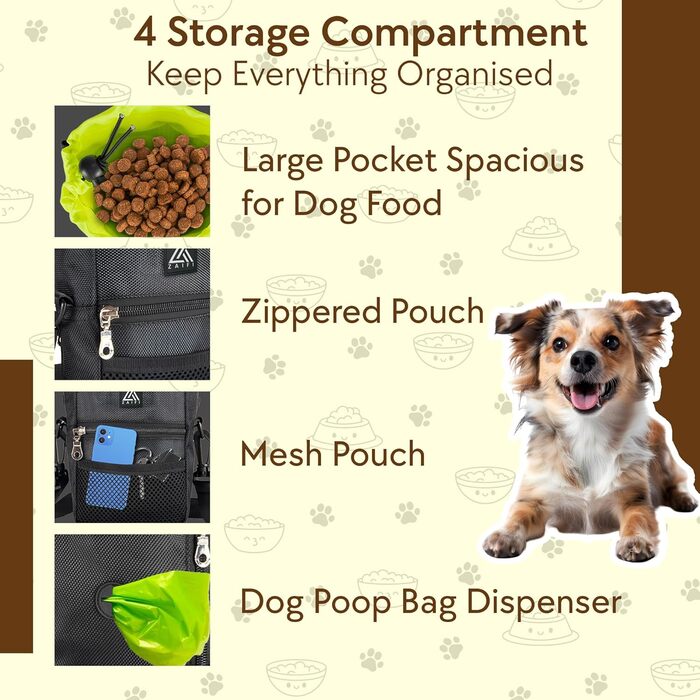 Сумка для ласощів для собак Leckerlibeutel: зручна сумка для цуценят з регульованим ремінцем, кліпсою для пояса, дозатором кульок та кишенями на блискавці та на шнурку