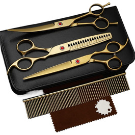 Професійний набір ножиць для собак 7.0 дюймів: ножиці для стрижки та догляду за шерстю, вигнуті ножиці, набір для грумінгу собак, ножиці для собак з нержавіючої сталі 440C