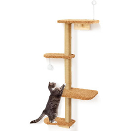 Кліматична стіна для котів Kratzbaum 125 см, 4 яруси, з натурального дерева та міцного фетру, коричнева