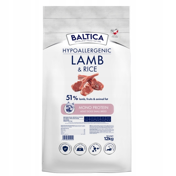 Сухий корм для собак BALTICA NUTRACEUTIC з ягнятиною та рисом Hipo XS/S, 12 кг