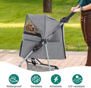 Візок для собак YITAHOME середнього розміру, 4-колісний, з кошиком для зберігання, складний, з тримачем для напоїв (сірий)