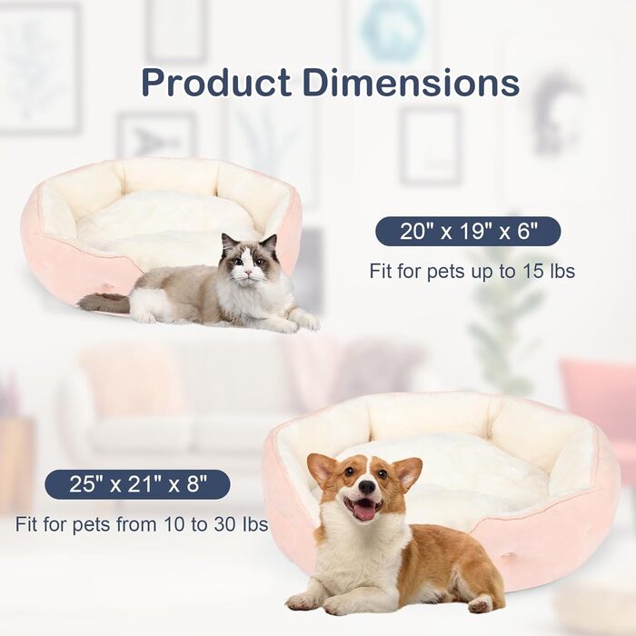 Кругле ліжко для котів та цуценят, 50.8 см. Зручне, з неслизьким дном та знімним подушкою. Підходить для домашніх тварин.