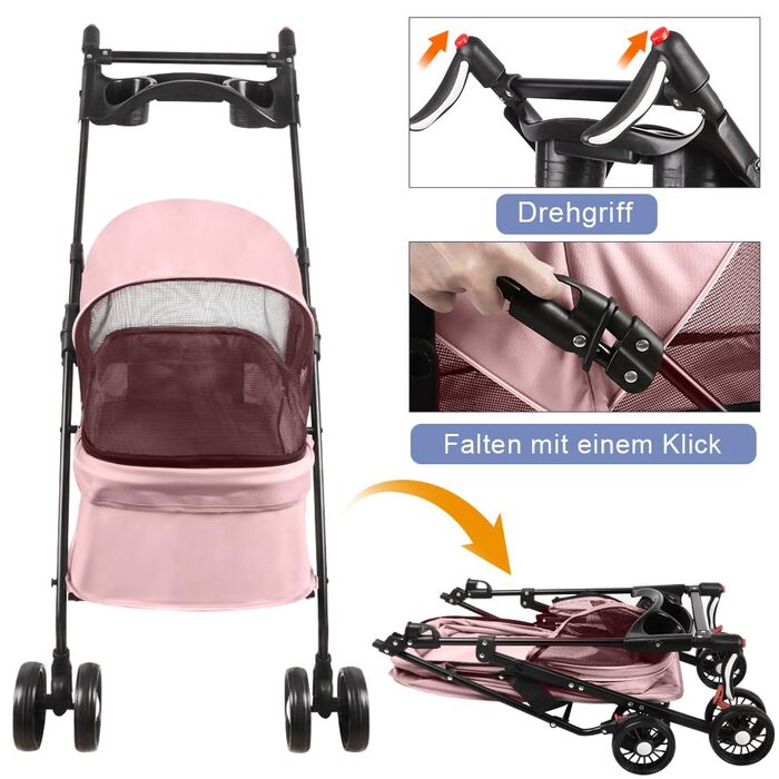 Візок для тварин Homewell: легкий, зручний, до 20 кг (рожевий)