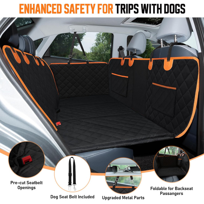 Захисний чохол на автосидіння для собак середніх та великих порід, з ременями безпеки, іграшкою, пилозбирачем, водовідштовхувальний, стійкий до подряпин, гамак з жорстким подовженням, захист заднього сидіння, для подорожей