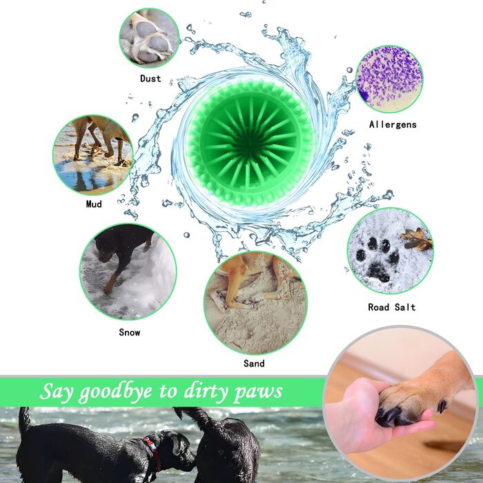 Очисник для лап собак з 3 рушниками та щіткою для миття, зелений