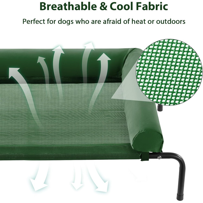 Велике літнє собаче ліжко RRPETHOME з металевим каркасом, U-подібною подушкою, для собак до 34 кг, з дихаючої сітки та неслизькими ніжками, 91.4 x 66 x 20.3 см (106.7 x 34.3 x 20.3 см), світло-зелене