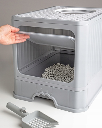 Закритий лоток-туалет для котів Be-Active.pl сірий, з висувною шухлядою та лопаткою