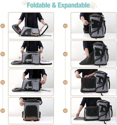 Екскескі Розширюваний рюкзак для кота – дихаючий, портативний, для середніх та великих котів та собак, з внутрішньою безпечною кліткою та килимком, підходить для ваги до 9 кг (XL, смугастий)