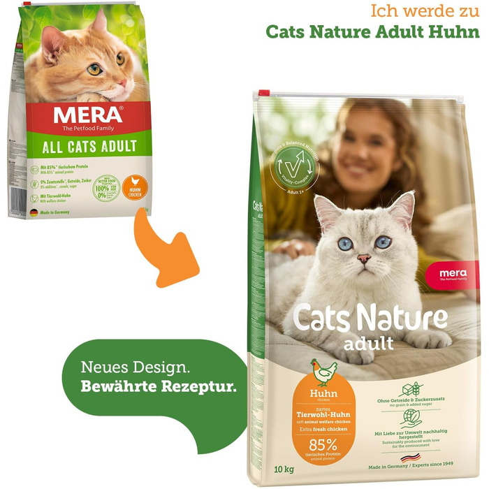 Сухий корм для котів MERA Cats Nature з куркою, без цукру та зерна, 10 кг (набір з 3 пакувань по 2 кг та додатково)
