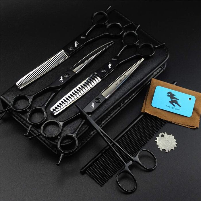 Набір професійних ножиць для грумінгу тварин, 4 шт. (7,0 дюймів), нержавіюча сталь, прямі та зігнуті