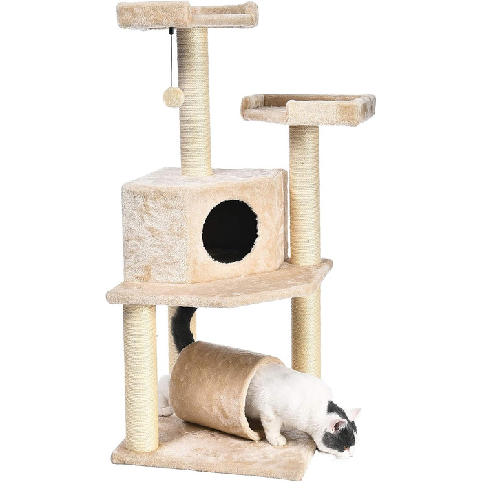 Дряпак для котів Amazon Basics з тунелем і стовпчиком, X-Large, 48×48×109 см, бежевий