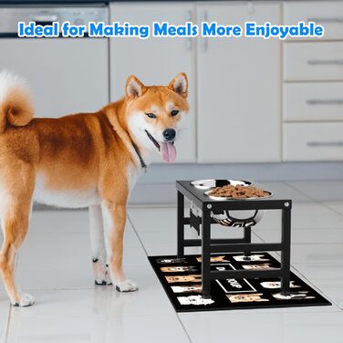 Підвищені годівниці для собак великих та екстра-великих порід, підставка для мисок з нержавіючої сталі (2 шт.) об'ємом 2,863 г та не проливаючим килимком, годівниця висотою 43,2 см для великих порід. Висота: 43 см (Висота мисок: 25 см, Чорний, L)