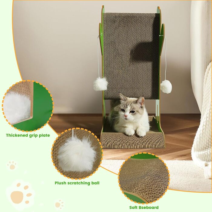 Кігтеточка YEMOO для котів, двостороння з картону, T-подібна, вертикальна, для захисту стін та диванів, з 3 сизалевих кульок та 2 плюшевих іграшок