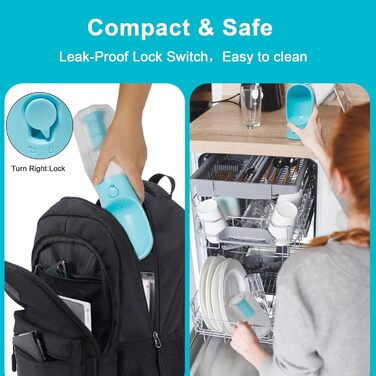 Поїлка для собак Ikusu з контейнером для корму та рулоном для відходів, виготовлена з безпечного пластику, об'єм 590 мл, блакитна