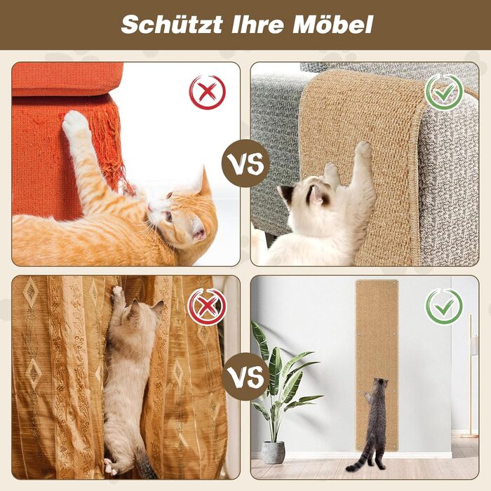 Килимок для дряпання котів FHTONGE 71x15.8 см, сизаль, для кріплення на стіну, сірий