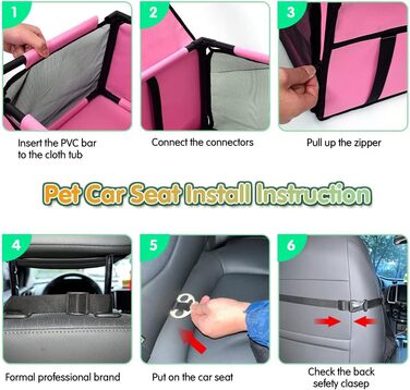 Автокрісло для собак: міцне, водовідштовхувальне, для малих та середніх порід, рожеве, з рамою
