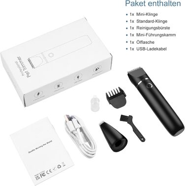 Триммер для обрізки кігтів собак з керамічним лезом - IPX7, USB, безпечний, тихий, чорний