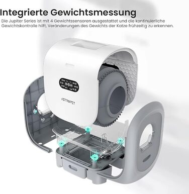 Автоматичний лоток для котів AstroPet 101L з самоочищенням, килимком, керуванням через додаток, великий XXL, для кількох котів, з двома входами, UV-стерилізація, дезодорація негативними іонами кисню, сірий