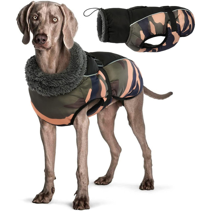 Водонепроникний зимовий теплий дощовик для собак, одяг для маленьких, середніх та великих собак, собачий пуловер з безпечними світловідбиваючими смугами для лабрадорів, чихуахуа, французьких бульдогів, XL, зелений камуфляж