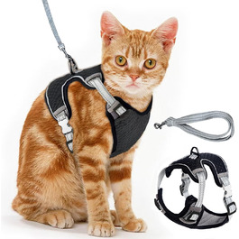 Шлейка для кота Brustgeschirr Cat, надійна та зручна, з регулюванням та світловідбиваючими смугами (Чорний, S)