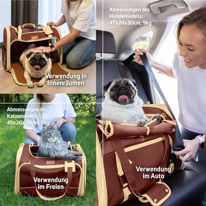Транспортна сумка для котів і маленьких собак PETPROVED, розмір L, коричнева