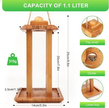 Дзеркальний годівничка для птахів YIKEDAN | Годівниця для птахів з дерева, на підвішування, вологостійка