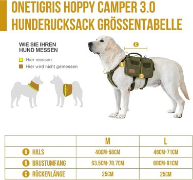 Шлейка для собак OneTigris з рюкзаком Hoppy Camper 3.0, зелена, для середніх та великих собак. Рюкзак для собак з 2 основними та 4 додатковими кишенями