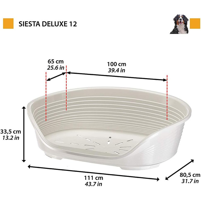 Крізьло для собак та котів Ferplast Siesta Deluxe, пластикове, середнє, миється, 62 x 41 x 23,5 см, темно-сірий, XXL