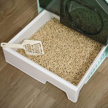 Туалет для котів PawHut з кришкою, совком і фільтром, пластик ABS, для котів до 8 кг, блакитний, 47x45x42 см