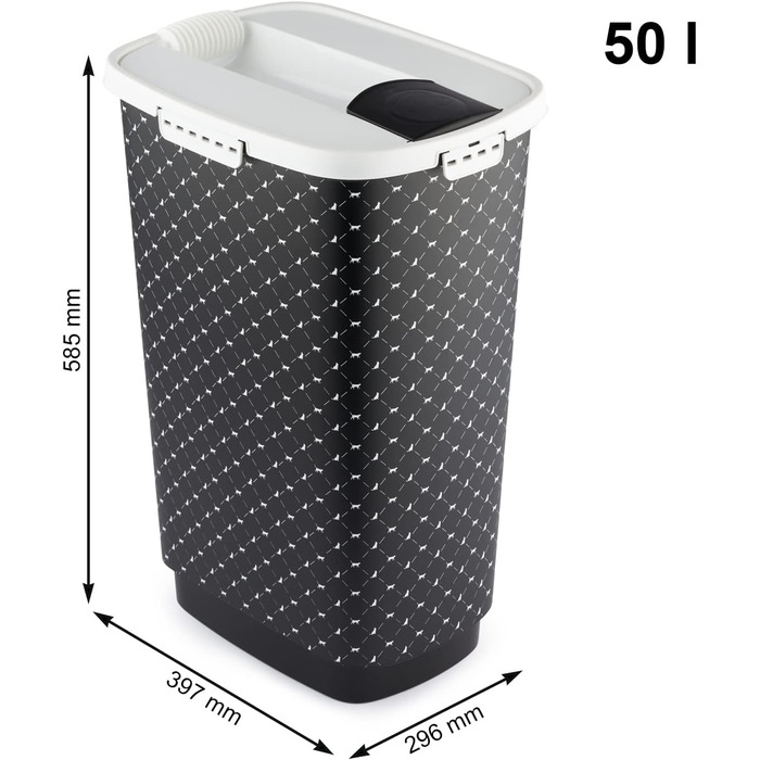 Контейнер для корму Rotho MyPet Cody 50 л з кришкою, харчовий пластик, BPA-free, чорний/білий
