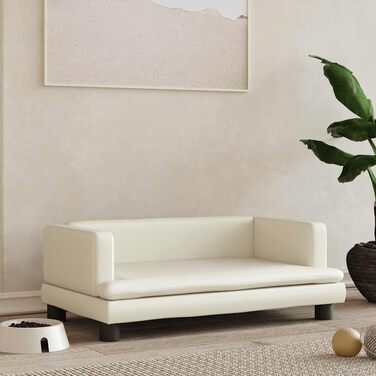 Крісло-ліжко для собак, м'яке лежанка для тварин, диванчик для маленьких собак та котів, штучна шкіра, 80 x 45 x 30 см, кремовий колір