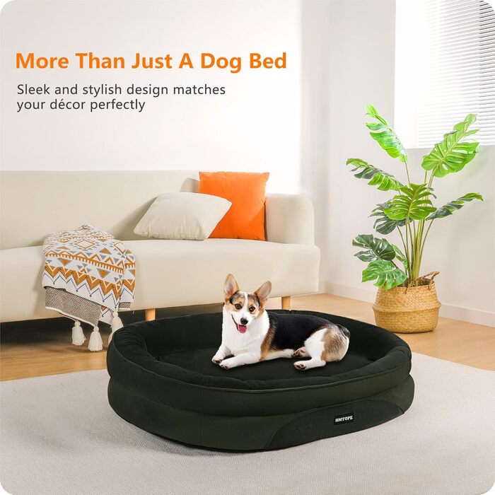 Ортопедичне ліжко для собак, лежанка для собак з підголовником, кошик для собак з неслизьким дном, знімний та пральний, для маленьких та середніх собак, 90 x 71 x 15 см, оливковий колір