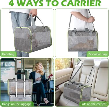 Транспортний бокс для котів Lannvan, до 6,5 кг, складний, з підстилкою, для собак та котів, дихаючий, для подорожей, авто, до ветеринара (45x30x30 см, сірий)