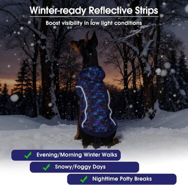 Теплий зимовий пуловер для собак IECOii з отвором для повідка та світловідбиваючими смугами (M-4XL, Синій)