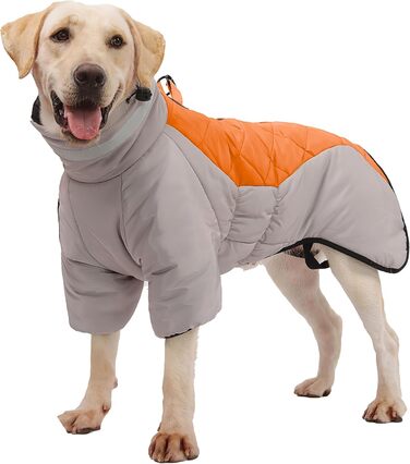 Водонепроникний дощовик для собак середніх та великих порід ALLSOPETS, тепла зимова куртка з світловідбиваючими смугами, вбудованим повідком, захист від вітру (Вогняно-помаранчевий, 5XL)