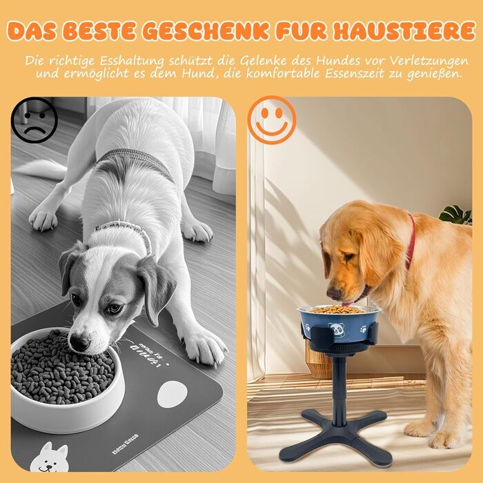 Підвищена годівниця для собак, регульована висота, 14 x 24 x 33.5 см, антиковзаюча, нахилена, з мискою