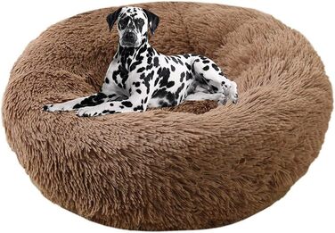 М'яке ліжко для собак WSGJHB, зручне ліжко для домашніх тварин, софа, кругле плюшеве ліжко-подушка для собак та котів у формі пончика, середнього та великого розміру, м'яке, дихаюче, 110 см, світло-коричневий колір