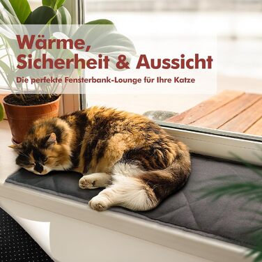 Підстилка для котів на підвіконня Mora Pets: тепла, самонагрівальна, 90 x 28 см, антиковзаюча, темно-сірий велюр