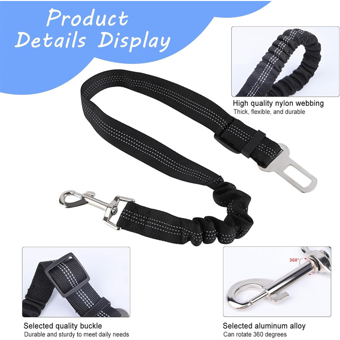 Автомобільні ремені безпеки для собак, регульовані, 2 шт. (Чорний + Синій)