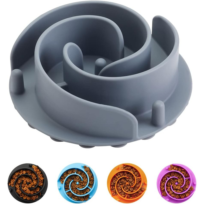 Миска для собак з м'якого силікону для повільного годування, сіра, L, для малих, середніх та великих собак