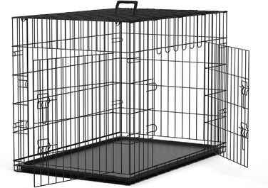 Металевий клітка для собак Nobleza 61x42x48,5 см, складана, з 2 дверцятами, пластиковим піддоном і ручкою, легка у догляді, чорна