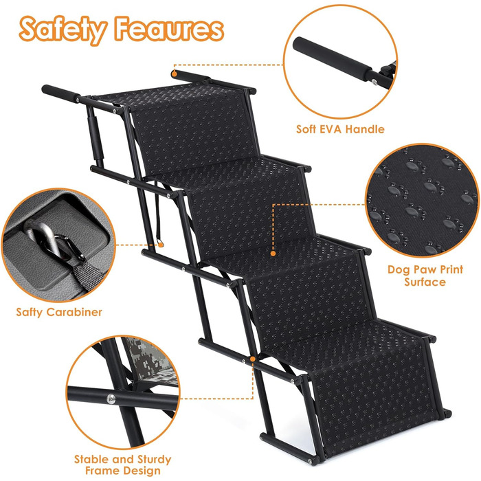 Східці для собак Beberoad у машину, складані, 4 сходинки, до 70 кг, чорного кольору