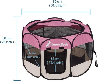 Дитячий манеж для тварин XhuangTech: Собаки, коти, цуценята, 80x80x58,4 см, м'яка тканина, портативний, складаний, для дому та вулиці, Рожевий та Бежевий