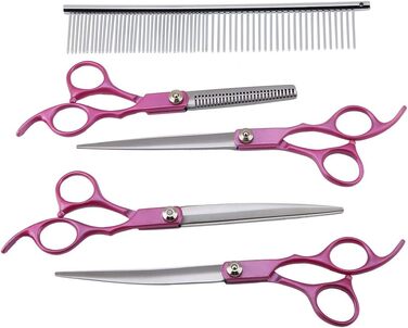 Професійний набір для грумінгу домашніх тварин SYH&AQYE: 4 ножиці для собак та котів, випрямлені та зігнуті моделі, з гребінцем