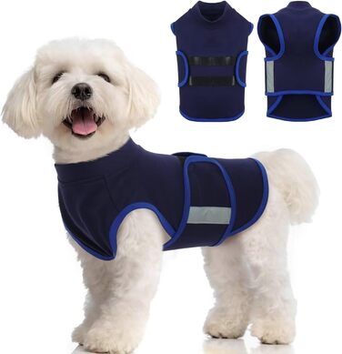 Жилет-заспокоювач для собак IECOii, регульований, з світловідбиваючими смугами, для собак маленьких порід, розмір S (XS, обхват грудей 30-41 см), темно-синій