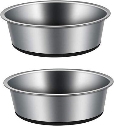 Миска для собак та котів Mery Home 2 шт. по 1750 мл, нержавіюча сталь, велика, з протиковзким дном, срізно-чорна