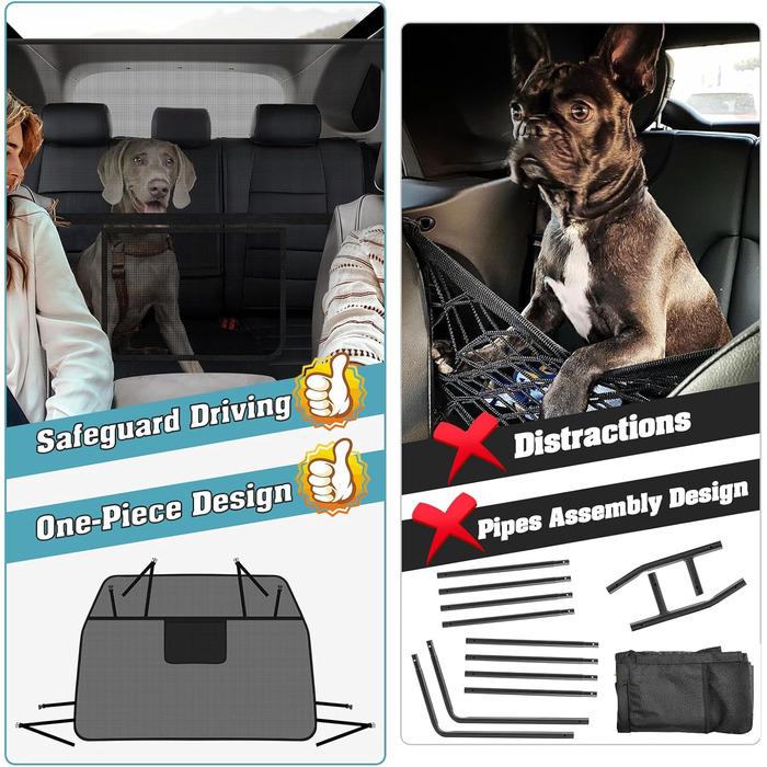 Сітчаста перегородка для собак у автомобіль Mixsuper, 133,1 см, для позашляховиків та авто, чорний, міцна