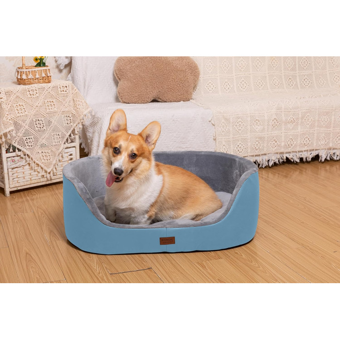Кругле ліжко для собак середнього розміру Raikou, м'яке та зручне, з антиковзким покриттям (75x54x27 см, блакитне)