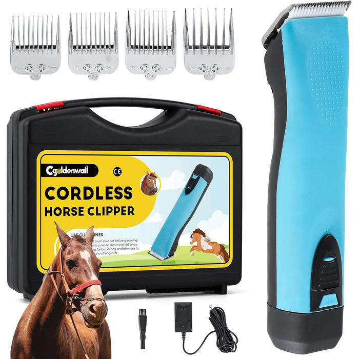 Машина для стрижки тварин CGOLDENWALL CG-CP-9060-1: акумулятор 1400mAh, кабель 3.5м, 3200-4000 об/хв, 2 швидкості, для собак, коней, кіз, корів та тварин з густою шерстю